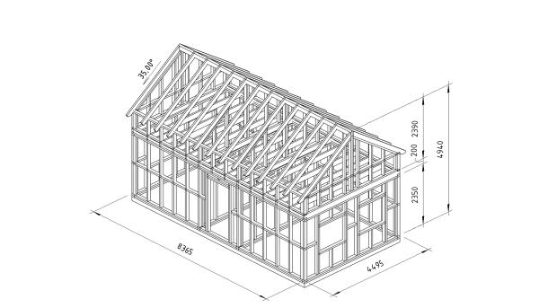 Konstrukce 40 m2 se sedlovou střechou